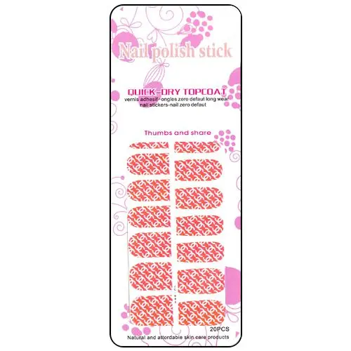 Oranžové nálepky na nechty, logo značky Channel