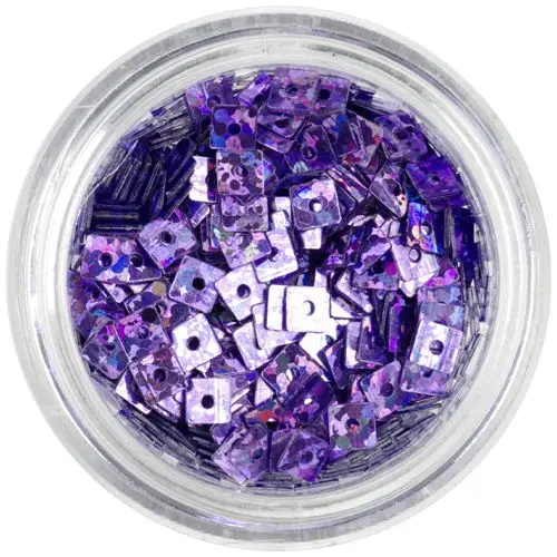 Holografický štvorček - svetlofialová nail art ozdoba s dierkou
