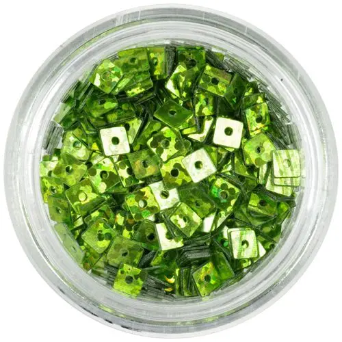 Holografické štvorčeky s dierkou - svetlozelené