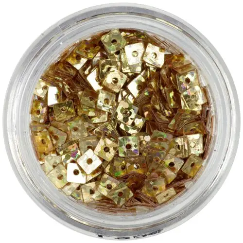 Hologramové štvorčeky s dierkou - sýto zlaté