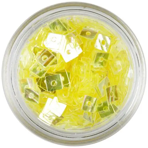 Priehľadný štvorček - žltá nail art ozdoba s dierkou