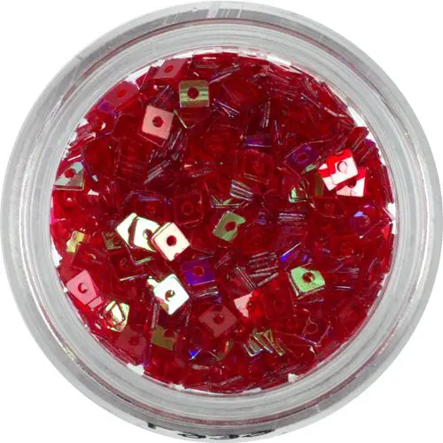 Červený štvorček - priehľadná nail art ozdoba s dierkou