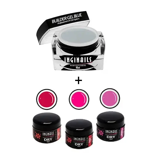 SADA Inginails Professional Blushy Pink - Builder Gel Blue 10ml + 3ks DRY Colour gél