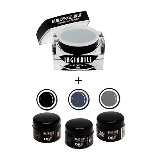 SADA Inginails Professional Storm Gray - Builder Gel Blue 10ml + 3ks DRY Colour gél