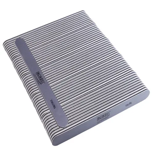 50ks-Inginails Professional Pilník na nechty, sivý rovný s čiernym stredom, umývateľný a dezinfikovateľný 280/280