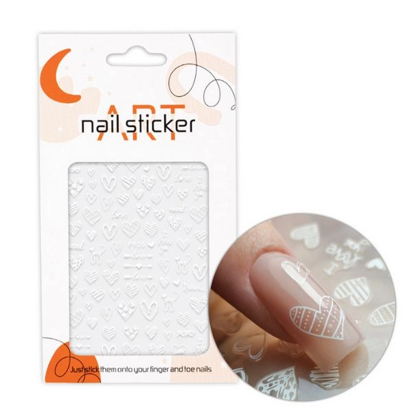 Nálepky na nechty - Biele srdiečka F926