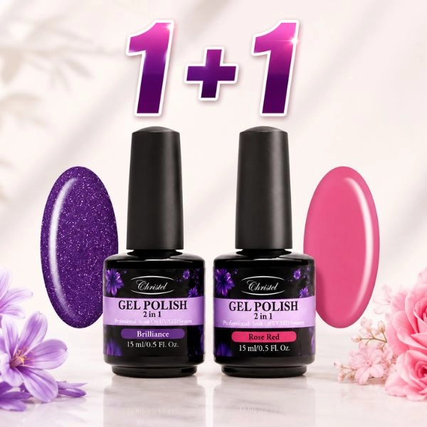 Christel Gél lak na nechty, 2v1 - Brilliance 15ml + AKCIA Gél lak Rose Red, 15ml ZADARMO