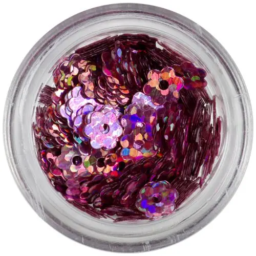 Nail art kvietky - staroružové, hologram
