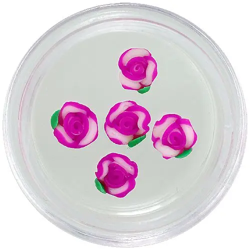 Fuksiovo-biele ozdoby na nechty - akrylové kvietky