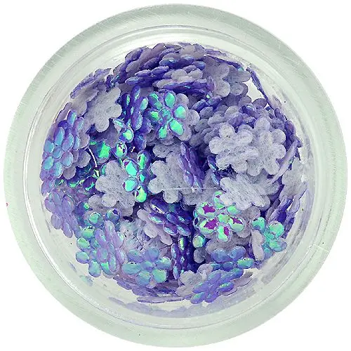 Perleťovo svetlofialové látkové kvietky na zdobenie nechtov