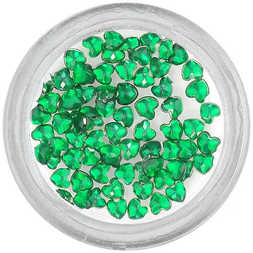 Smaragdovo zelené ozdoby na nechty - kamienky, srdiečka