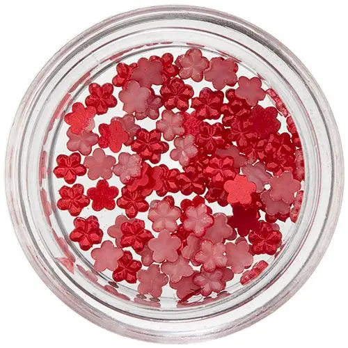 Malé kvietky na zdobenie nechtov - červené, perleť