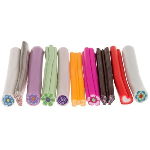 10ks, Fimo Nail Art mix - ozdobné tyčinky + rezák