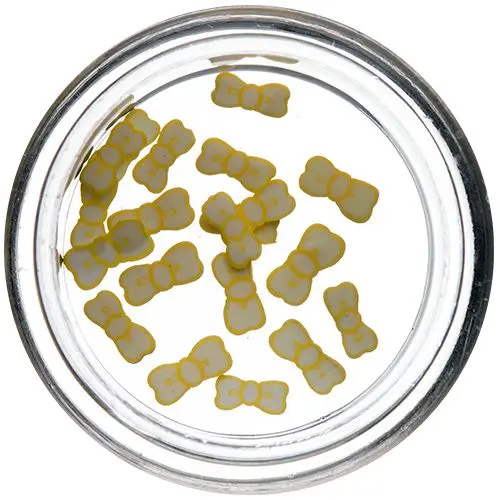 Fimo nechtové ozdoby - narezané mašličky, žlto - biele