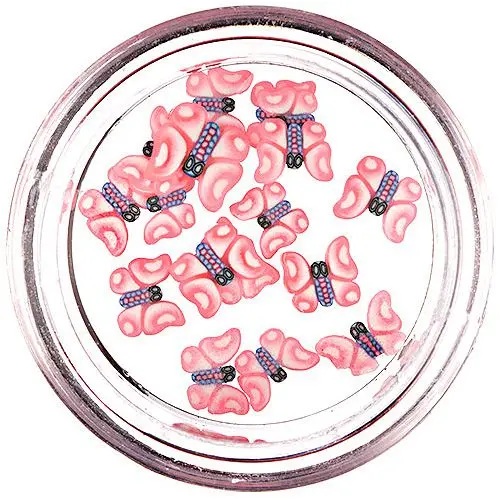 Fimo Nail Art - narezané motýliky svetloružovo - bielej farby